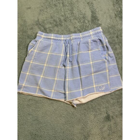ivory ella Pants - Ivory Ella Women's Plaid Shorts Blue Yellow Drawstring Pocket Elephant US M